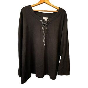 Liz & Me Catherines Sweater Women's 3X 26-28W Black Grommet Tie Long Sleeve NWT